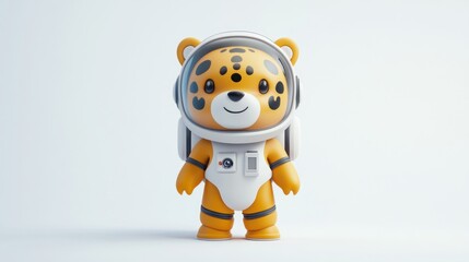A cute cartoon tiger in an astronaut suit, designed for playful and imaginative themes.