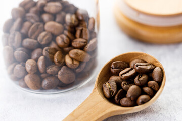 Aromatic flavorful Roasted Specialty Coffee Beans on white Background