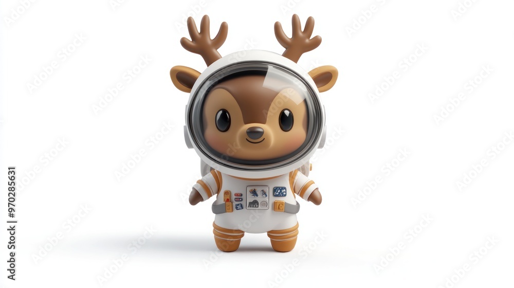 Sticker A cute deer character in a spacesuit, ready for an adventure in space.