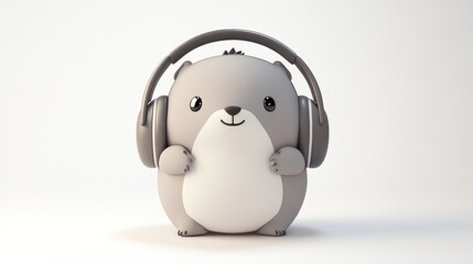 Obraz premium A cute cartoonish gray animal wearing headphones, exuding a playful and musical vibe.