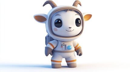 Obraz premium A cute goat character in a spacesuit, designed for a playful, imaginative theme.