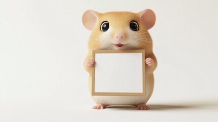 Obraz premium A cute hamster holding a blank frame, ready for a message or photo.