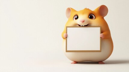 Obraz premium A cute hamster holding a blank frame, ready for a message or photo.