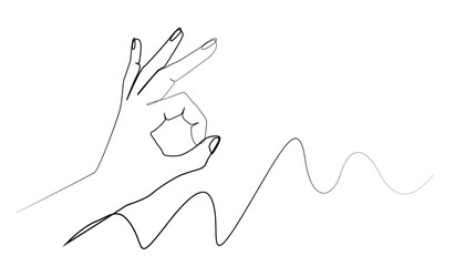 continuous line of hand gestures. draw a line of hands showing the OK sign. single line drawing of a gesture of agreement