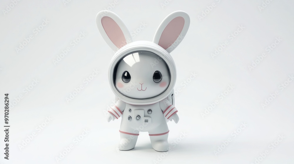 Poster a cute rabbit character in an astronaut suit, blending whimsy with space exploration.