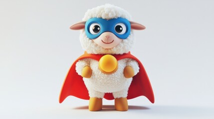 A cute superhero sheep character with a cape and mask, designed for children's entertainment.