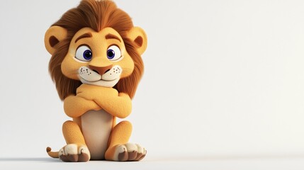 Fototapeta premium A cute, animated lion character sitting with a playful expression.