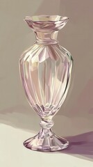 Antique crystal vase flat design, side view, art exhibition theme, cartoon drawing, colored pastel
