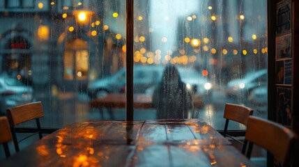raining outside of the restaurant, nice view