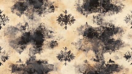 Batik Design with Beige Dye Vintage Bohemian Tie Dye Ethnic Craft Batik Retro Geometric Patchwork Aged Geometric Pattern Seamless Sepia Brush Mark Textured Geometric Fabric Worn Dyed Pattern Distr