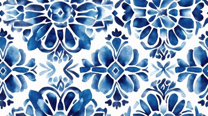Geometric Batik Design Flow Blue Ethnic Ornate Geometric Pattern Ink Summer Floral Batik Tile Chic Mosaic Pattern Geometric Flower Ikat Bohemian Ethnic Dye