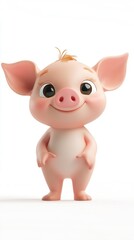 A cute, cartoon-style piglet with a cheerful expression, designed for children's content.