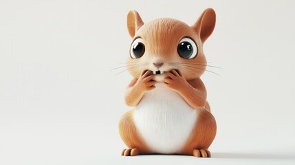 A cute, cartoon-style squirrel with large eyes, sitting and holding its paws together.