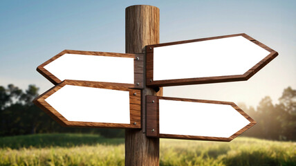 Fototapeta premium Stylish roadside sign with a white board for clear, adjustable directions, framed in durable wood for effective navigation in diverse settings