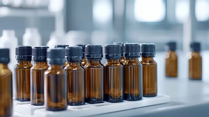 Laboratory Setup with Assortment of Chemical Bottles and Glassware for Scientific Experiments and Research