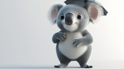 Fototapeta premium A cute, cartoonish koala holding a small umbrella, exuding charm and playfulness.