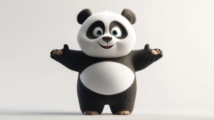 A cute, cartoonish panda character with a friendly expression and open arms.
