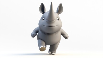 A cute, cartoonish rhinoceros character joyfully running forward.