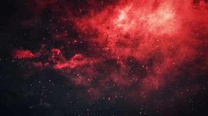 A stunning red nebula emerges in deep space, showcasing vivid colors and complex structures amidst a sea of stars
