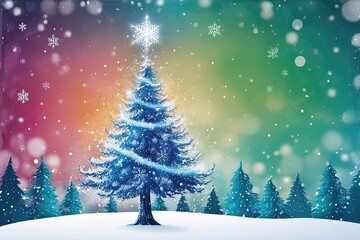 Enchanting Winter Tree Artwork with Dreamy Snowy Landscape and Vibrant Abstract Holiday Background