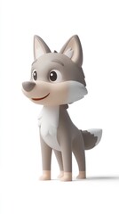 Obraz premium A cute, stylized cartoon wolf character with a friendly expression.
