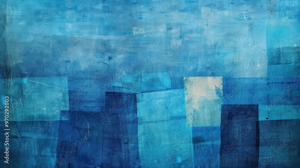 Aufkleber blue geometric shapes blend seamlessly, creating a tranquil atmosphere with layered textures and sub