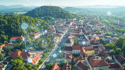 Obraz premium Smart City Aerial View: Connected Technology