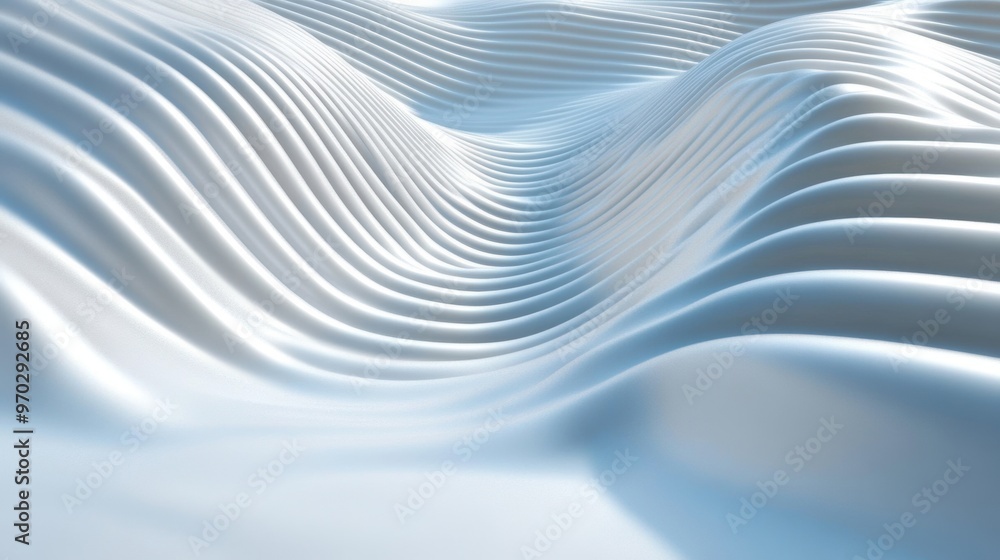 Poster wavy lines and smooth textures in white create an abstract background, evoking a sense of calm and t