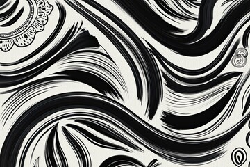 Fototapeta premium Innovative Black and White Brush Stroke Background with Dynamic Curved Lines and Playful Doodles