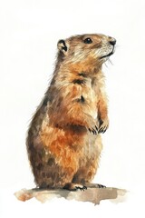 Fototapeta premium Happy marmot character flat design, side view, wildlife theme, watercolor, complementary color scheme