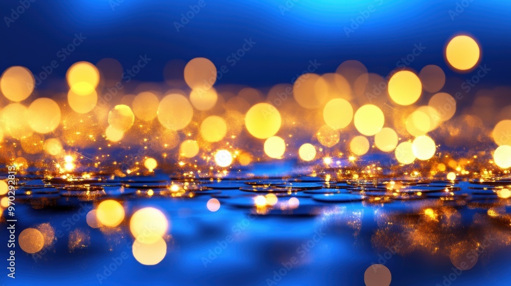 Poster a mesmerizing backdrop of blue and gold bokeh lights creates a soft and enchanting atmosphere with s