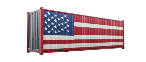 Cargo container with flag of USA. Isolated on white