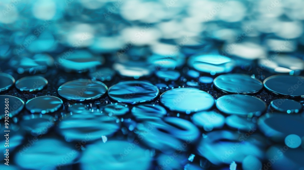 Aufkleber glossy blue metallic discs create a captivating abstract design with shimmering reflections and vary