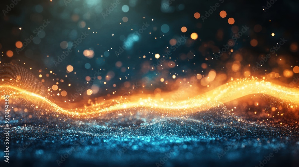 Aufkleber flowing waves of orange and blue light form a dynamic display filled with sparkles, evoking movement