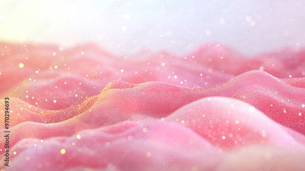Poster soft pink silk waves shimmer with sparkles, creating an enchanting and ethereal backdrop perfect for