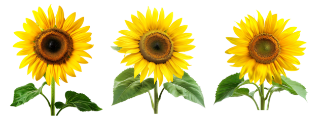 Bright yellow sunflower on transparent background