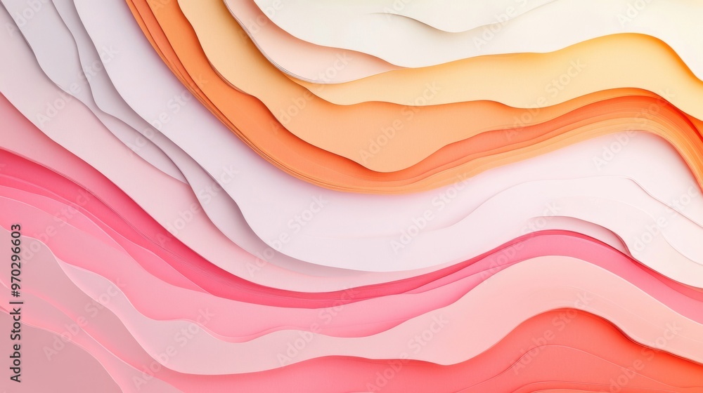 Aufkleber softly undulating coral paper curves form a serene minimalist background with gentle transitions fro