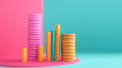 Graphical representation of interest and savings growth forecast, 3D illustration