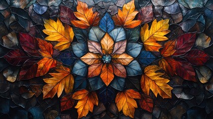 Autumn Leaf Mosaic with a Jewel Centerpiece