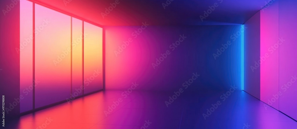 Poster abstract interior background with illuminated walls empty space