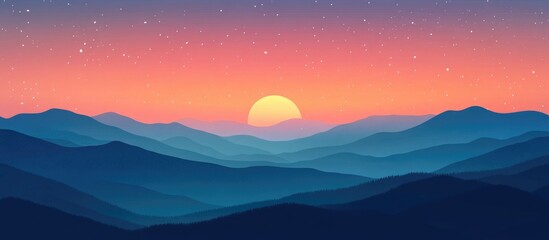 Fototapeta premium Beautiful Evening Sky With Radiant Sunset And Twinkling Stars