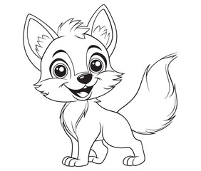 Fox cartoon character Kids colouring Page Cute Outline Drawing