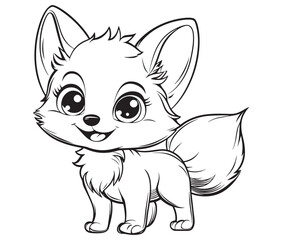 Fox cartoon character Kids colouring Page Cute Outline Drawing
