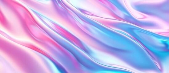 Obraz premium Abstract Iridescent Holographic Foil Background In Neon Blue And Pink Texture Gradient Design Creative Colorful Surface With Waves 3D Illustration