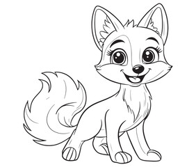 Fox cartoon character Kids colouring Page Cute Outline Drawing