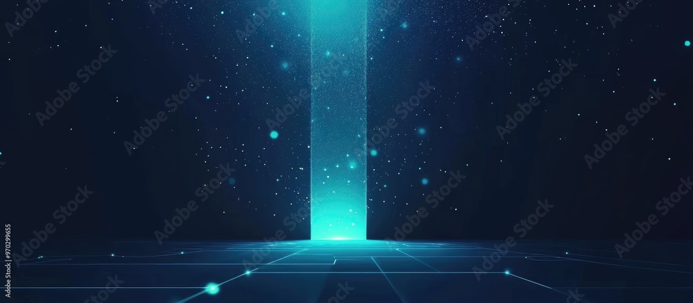 Poster spotlight opening in dark room background illuminated by advanced technology envisioning a world wit