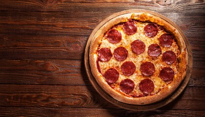 Pizza with Pepperoni on a Wooden Table Suitable for Web, Apps, Presentation, or Printable Meaning