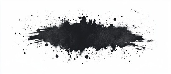 Black Paint And Ink Splash On White Background Textured Grunge Watercolor Brush Stroke Banner Blot Feature Image Wallpaper Poster With Blank Space