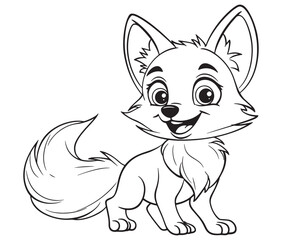 Fox cartoon character Kids colouring Page Cute Outline Drawing