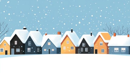 Naklejka premium Houses In Winter With Snow Covered Roofs Concept Of Utilities And Energy Costs During Winter